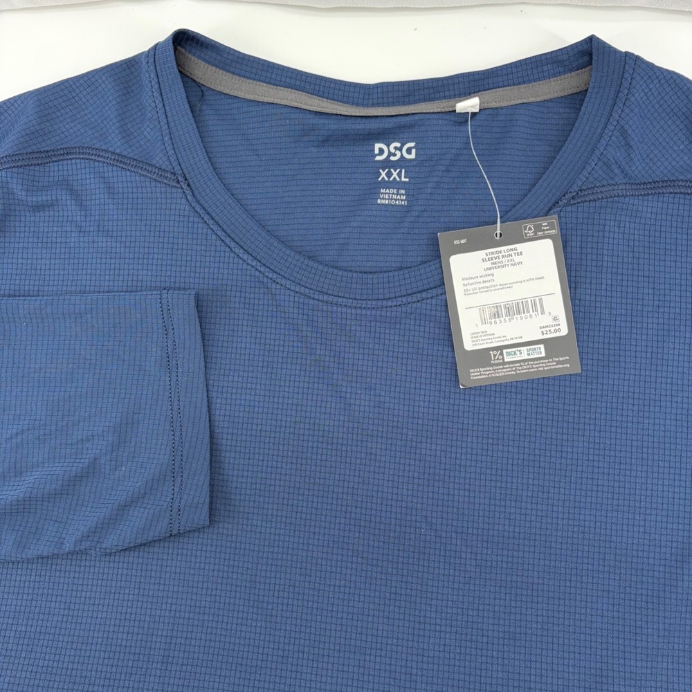 DSG Stride Long Sleeve Run Tee Mens XXL University Navy Reflective Thumbhole NEW